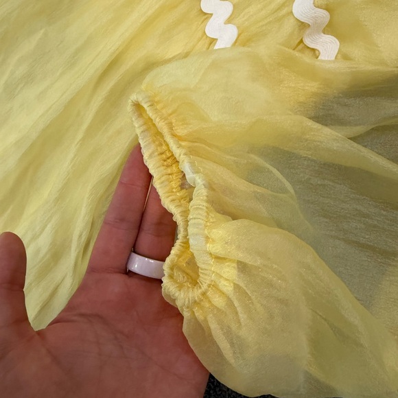 Hello Molly Yellow Sheer Dress with White Trim - Picture 5 of 8